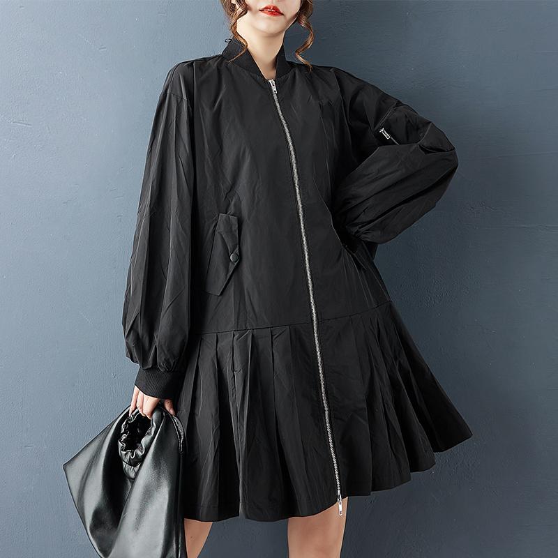 DIMANAF 2025 Plus Size Autumn Winter Plus Size Women Jackets Coat Long Sleeve Casual Loose Outerwear Black Zipper