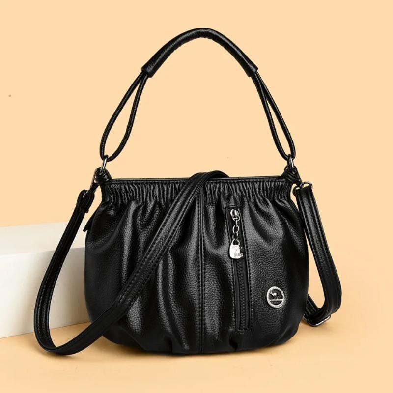 Fashionable Women's Shoulder Bag, Pleated Soft PU Leather Crossbody Bag, Solid Color Handbag, Suitable for Daily Casual Use