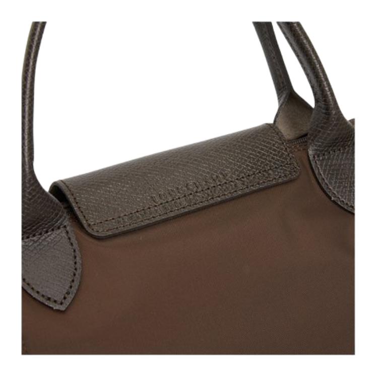 Longchamp Le Pliage Green Logo Contrast Design Nylon Dumpling Tote Bag Medium Women Tote Bags Mocha-Brown 1623919002