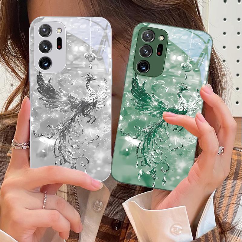 Broken Diamond Phoenix For Samsung Galaxy Note 8 9 10 PRO 20 Ultra A01 02 03 Core 04E 4G 12 13 5G Tempering Glass Phone Case