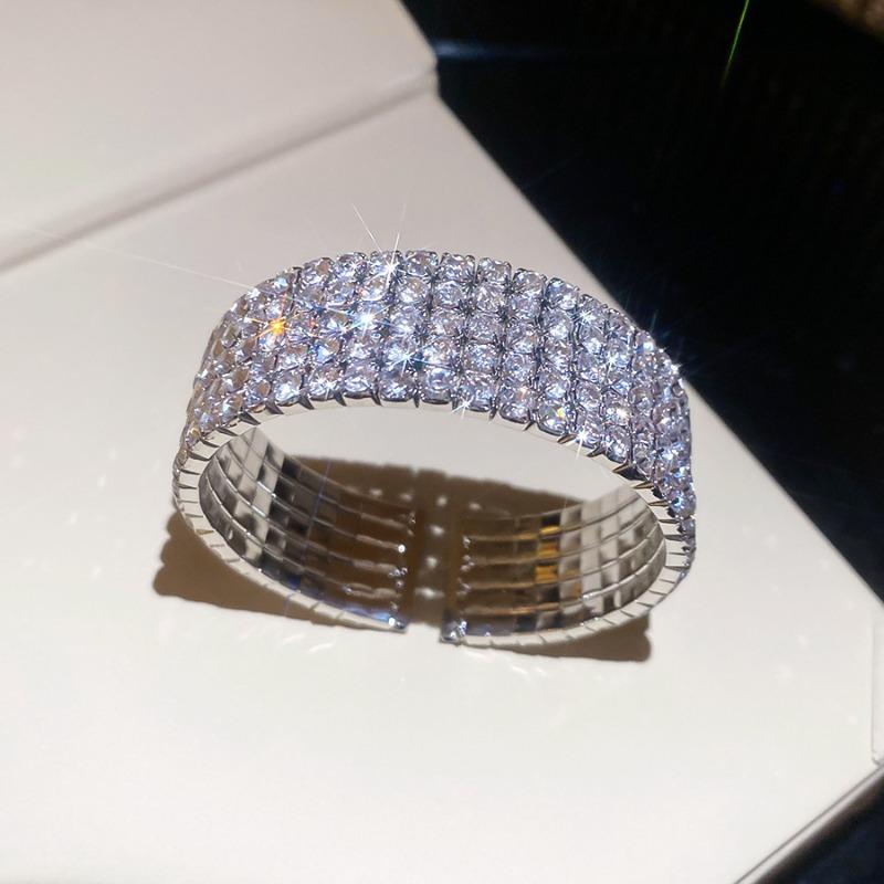 Super flash diamond-set five-row diamond opening bracelet, heavy industry fashion exaggerated beauty bracelet, light luxury high-end jewelry