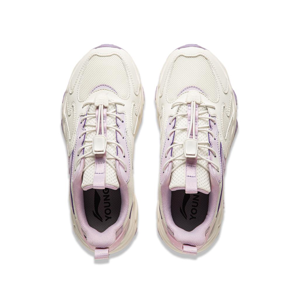 Li Ning Kids Letter Color Block Shock Absorption Rebound Soft Lightweight Low Top Casual Shoes Kids Casual Shoes Purple YKCU112-2