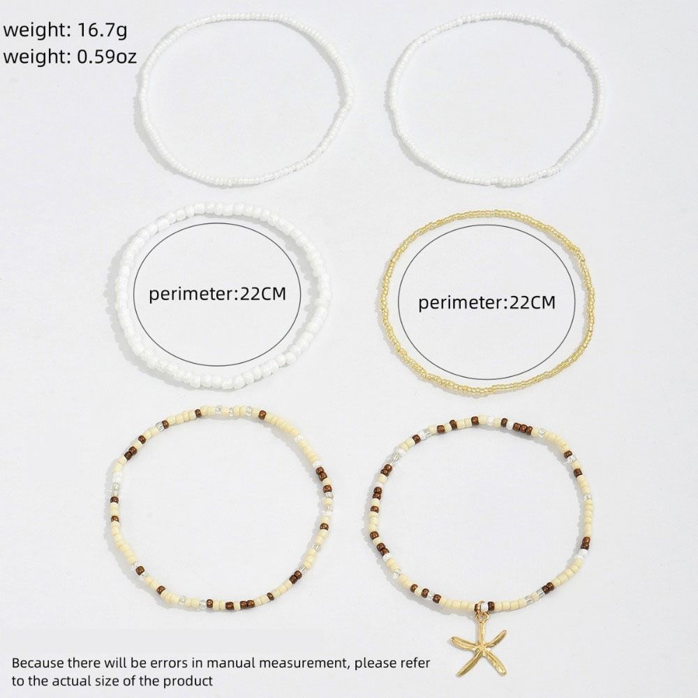 6pcs Stretch Beach Rice Beads Elastic Anklet Multilayer Anklet Set New Beach Jewelry