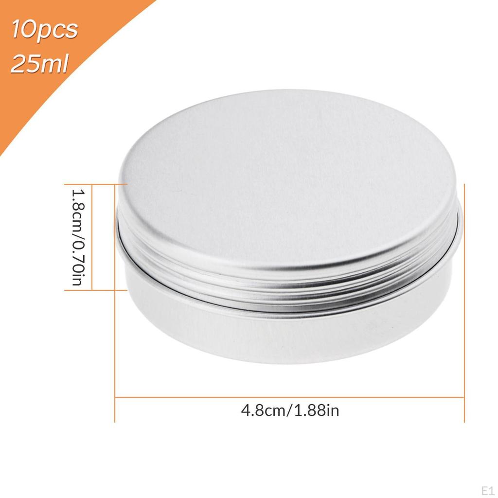 10 Pcs 25ml Aluminum Round Lip Balm Tin Container Bottle with Screw Thread Lid for