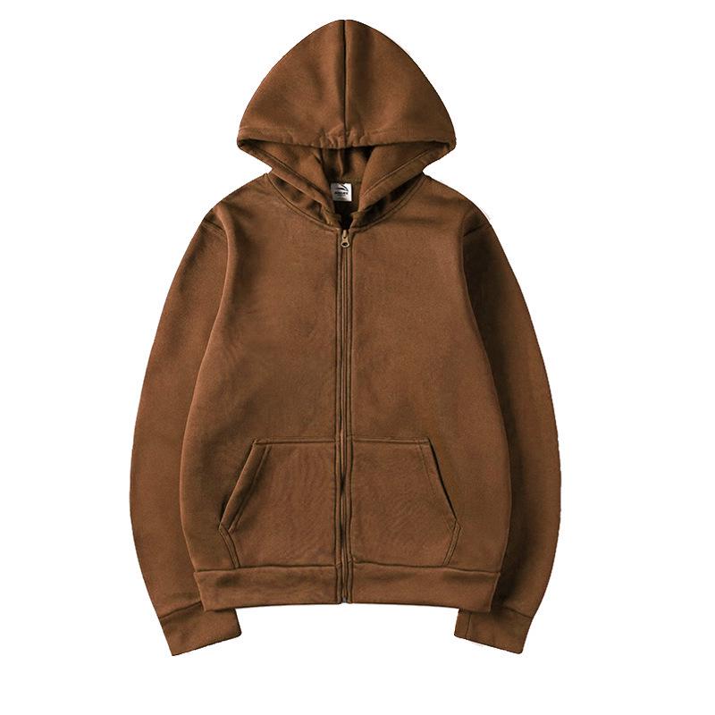 Unisex European & American Style Hooded Cardigan Sweatshirt - Solid Color, Zip-Up, Autumn/Winter Sportswear