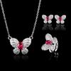 New Jewelry Set Fashion Butterfly Earnail Necklace Ring Ruby Natural Women's Sweet Goods