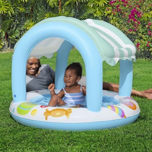 Bestway Sweet Shoppe Shaded Inflatable Kids' Pool with Water Play and Shade, 1.04m Diameter X 84cm High, Product Number: 52638