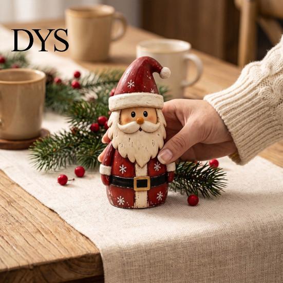 Small Christmas Shelf Sitters Wooden Tabletop Figurine, Hand Painted Santa Reindeer Cat Decor, Rustic Decorative Mantel Pieces Wood Holiday