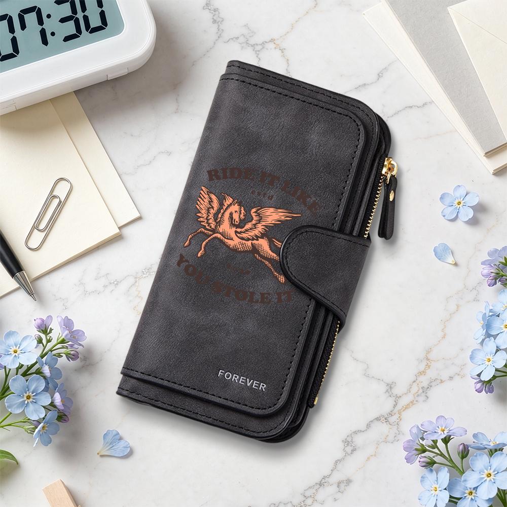 Vintage Pegasus Long Wallet Fashion Multi Slot Card Holder Portable Daily Use Purse