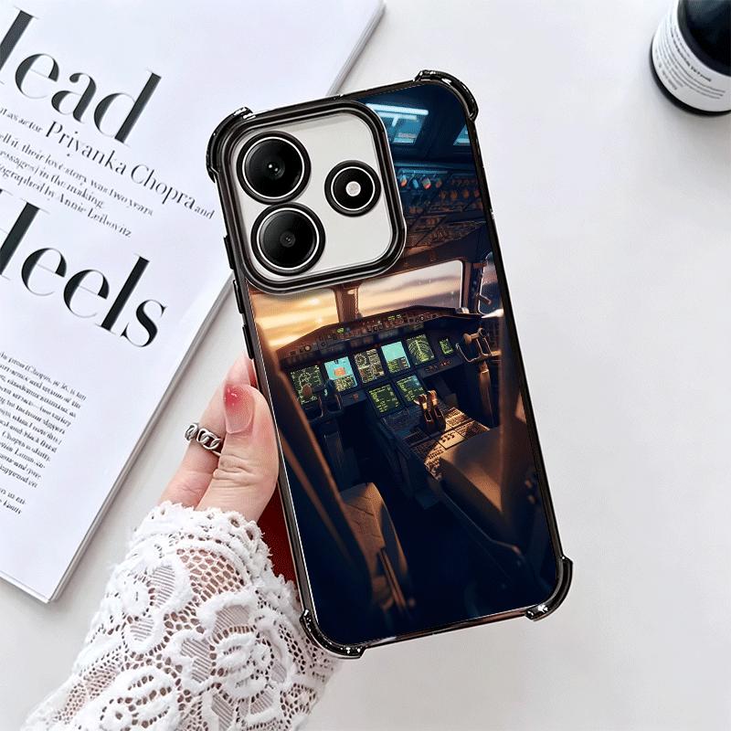 Aviation Aeroplane Pilot Cockpit Plating Phone Case For Xiaomi Redmi Note 14 15 Pro Plus 13 12 11 11S 11T 10 9S 9 5G Anti-Fall A