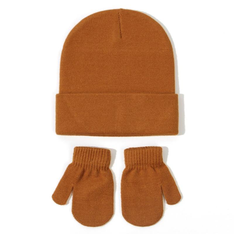 Autumn Winter Boys Girls Knitted Hat Glove Set Fashion Joker Solid Color Thick Soft Warm Wool Hooded Party Photography Props