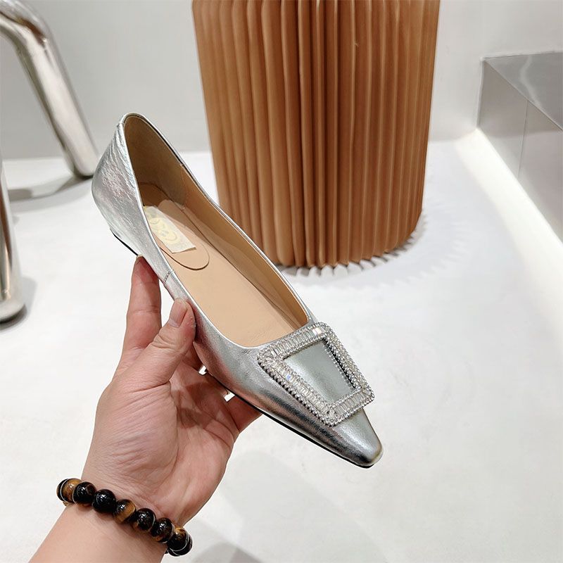 Fashion Women's Shoes Flats 2025 Spring Autumn New Fashion Pointed Shallow Cut Shoes Rhinestone Buckle Comfortable Low Heel Shoes Ladies