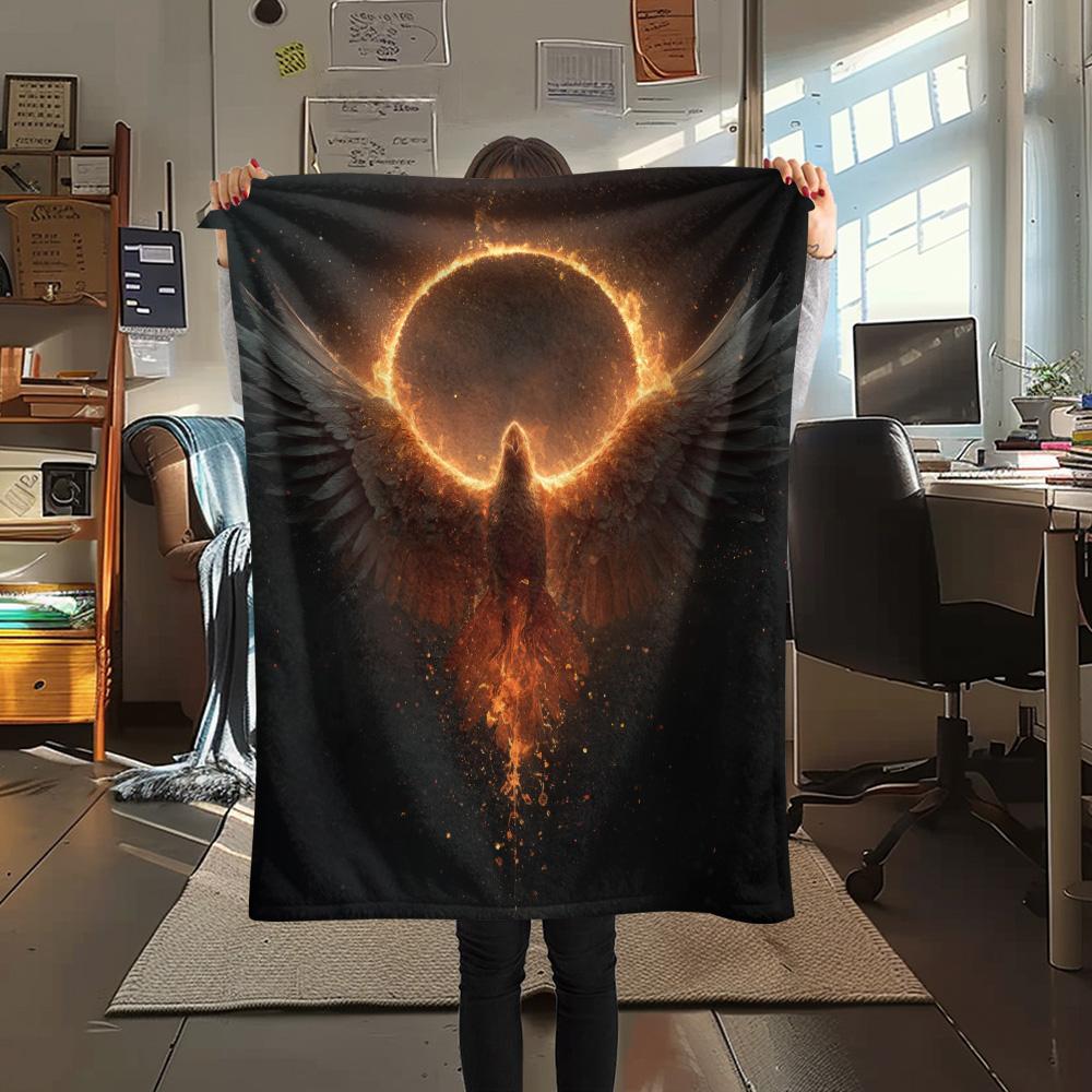 Flame Phoenix  Print Flannel Blanket, High quality Comfortable for All Seasons, Home Decor, Warmth and Comfort