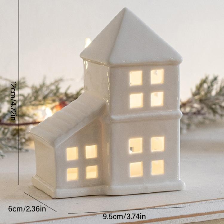 Casa de Vilarejo de Natal Decorativa com LED Cerâmica Edifício Estatueta Estátua para Prateleira Mesa Centros de Mesa Ornamento