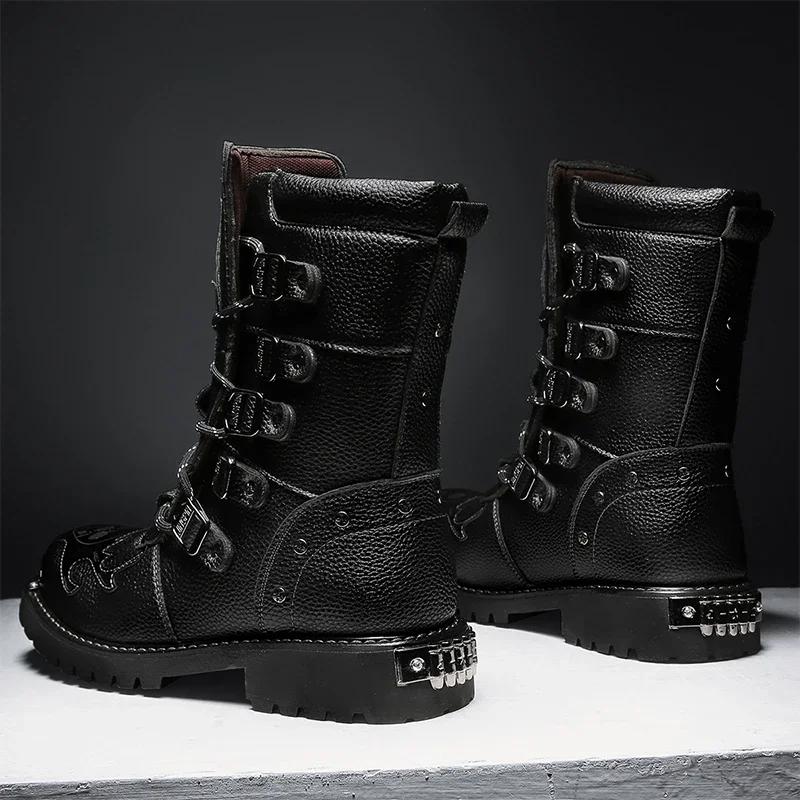 Cyklistické boty čtyři roční období pánské outdoorové motocyklové boty nadměrná velikost vysoké kotníkové ležérní kožené boty módní britské protiskluzové boty