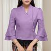 ZANZEA Womens Casual V-Neck Flare 3/4 Sleeve Loose Plain Blouse