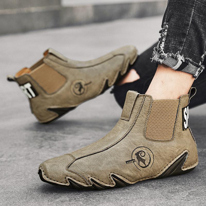 Móda Pánské Outdoor Zimní Sporty Turistika Ruční šití Kožené tenisky Kotníkové boty Nové Neklouzavé Ležérní Teplé plyšové pánské boty Chelsea