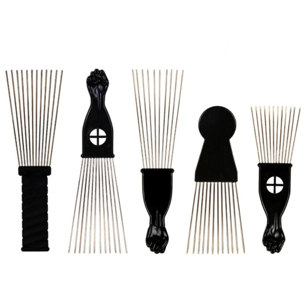 Black Fist African Hair Pik Comb Brush Wide Teeth American Pick Hair Combs Afro Metal Comb  Barber