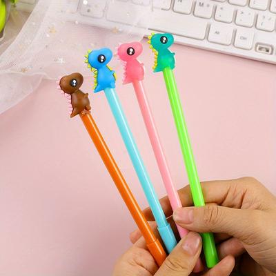 10pcs 0.5mm Creative Stationery Dinosaur Three-dimensional Silicone Head Neutral Pen Cute Cartoon Learning Office Water-based Signature Pen