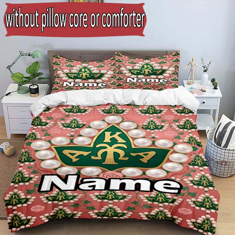 3pcs Duvet Cover Set (1*Duvet Cover + 2*Pillowcase, Without Core), Custom Name Alpha Kappa Alpha Pattern Bedding Set, Home Bedroom Decor Gift