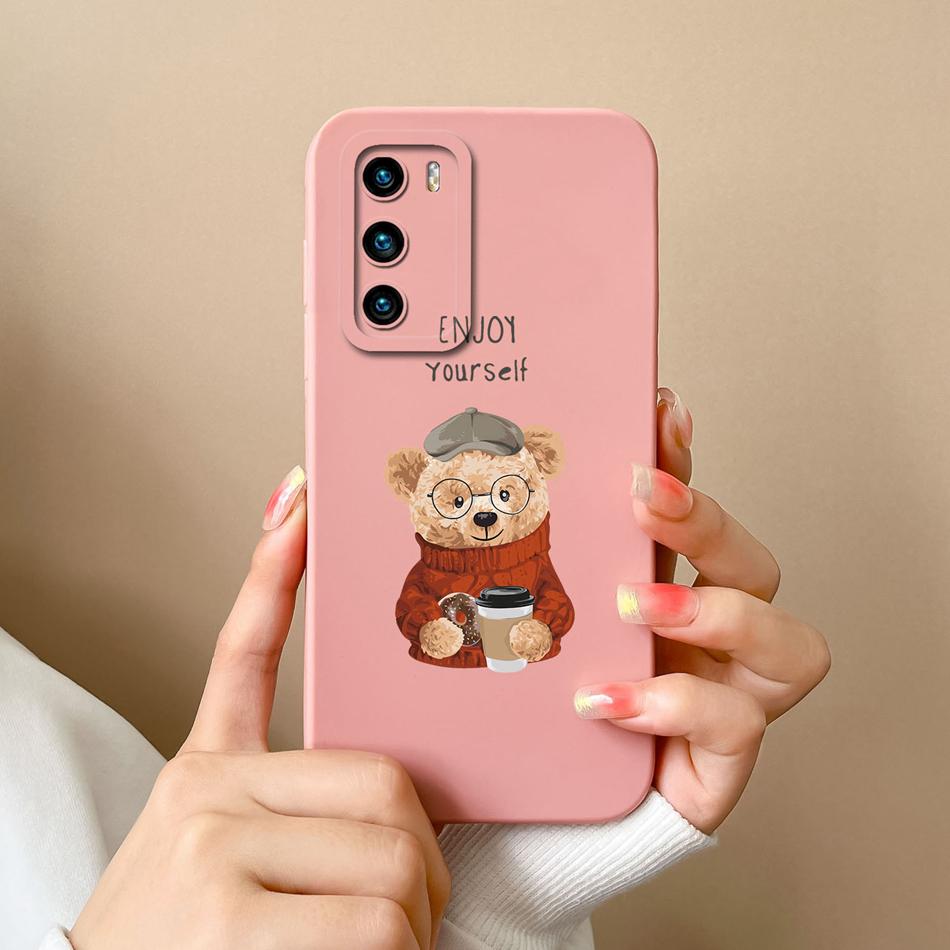 For Huawei P40 Pro Case Cute Cat Soft Liquid Silicone Full Coverage Anti Drop Bumper For HuaweiP40 P 40 P40Pro Candy Funda Shell