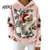 Christmas Cat Print Hoodie Women Hoodie Oversized Long Sleeve Pullover Sweatshirt Daily Wear Sweatshirt Casual Loose Drawstring Hooded Top