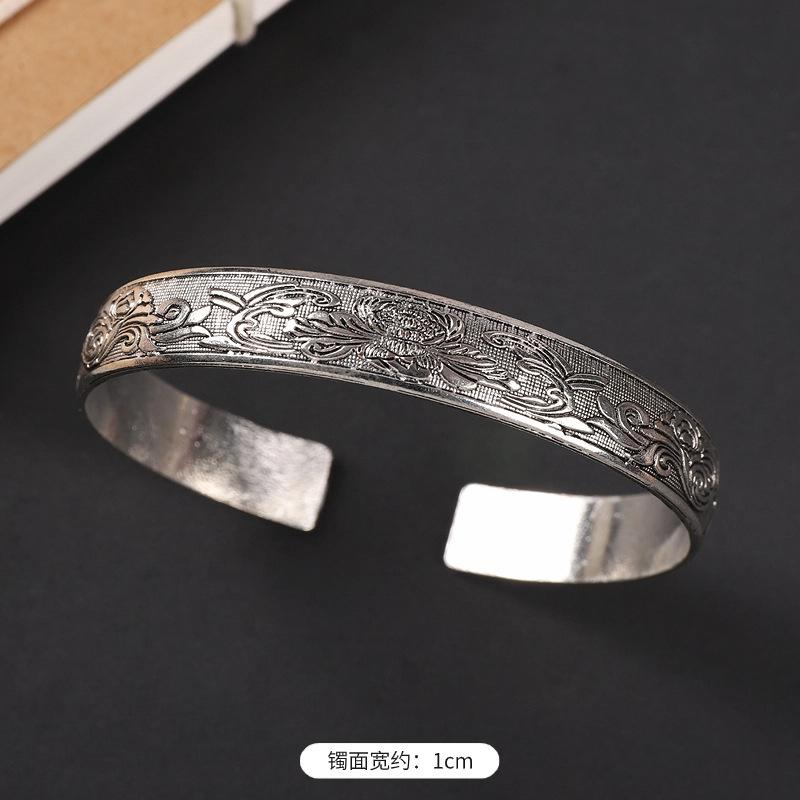 National Style Retro Hand-carved Bracelet Hand Ring Fashionable Court-style Personalized Open-ended Bracelet