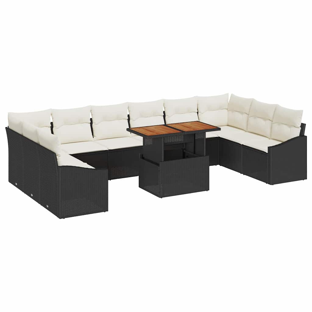 Garden Sofa Set with Storage 11 pcs Black Poly Rattan