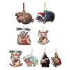 Cartoon Moo Deng Christmas Hippo Resin Figurine Pygmy Kawaii Xmas Tree Pendant Home Decoration Moo Deng Toy