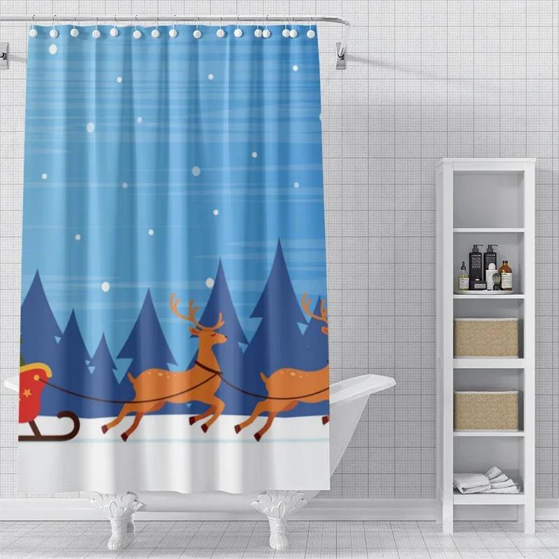 Home Shower Curtains For Bathroom Waterproof Curtain Fabric Modern Nordic Style Living Room Winter Decoration Merry Christmas