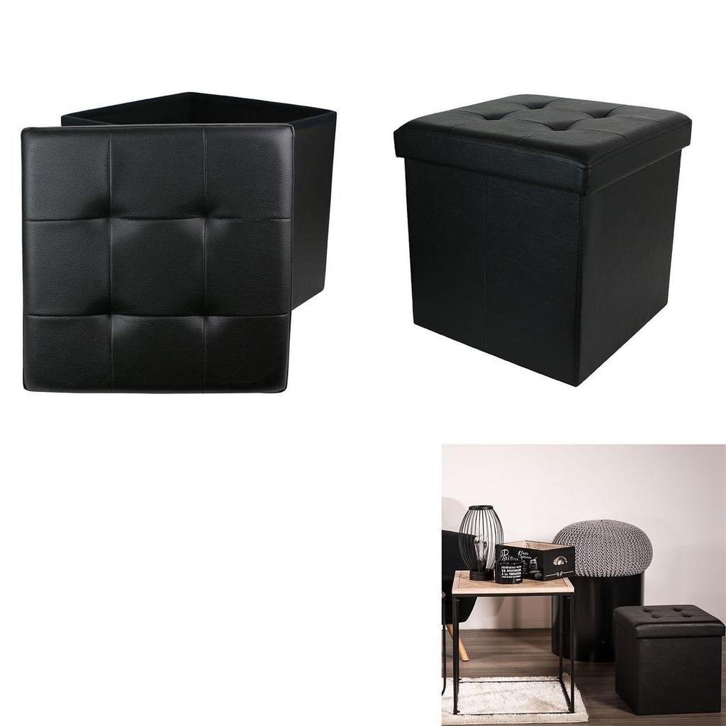BLACK Vels ECO LEATHER FOLDABLE POUFFE with storage compartment