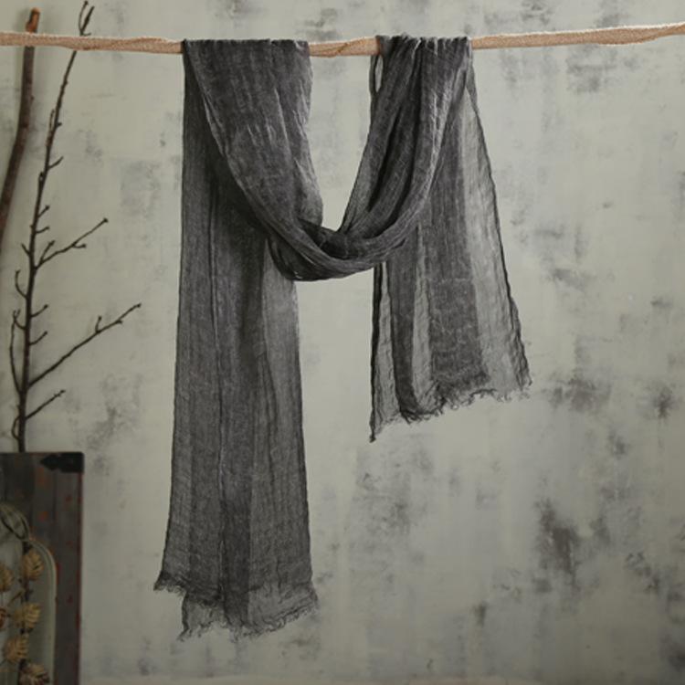 Japanese Natural Texture Linen Scarf Unisex Pleated Burr Edge Decorative Cotton And Linen Scarf Summer Sun Protection Shawl