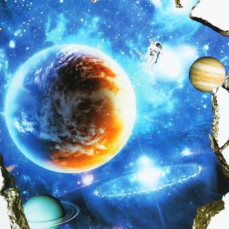 New 1Pc 3D Stereo Broken Wall Space Planet Wall Sticker Bedroom Living Room Ceiling Decoration Paste