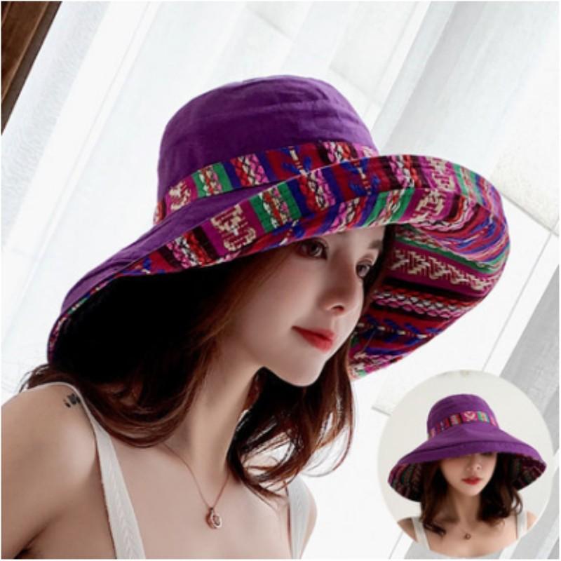 Women's Summer Large Brim Double-sided Sunshade Fisherman Hat Ethnic Wind Personality Sunscreen Beach Hat