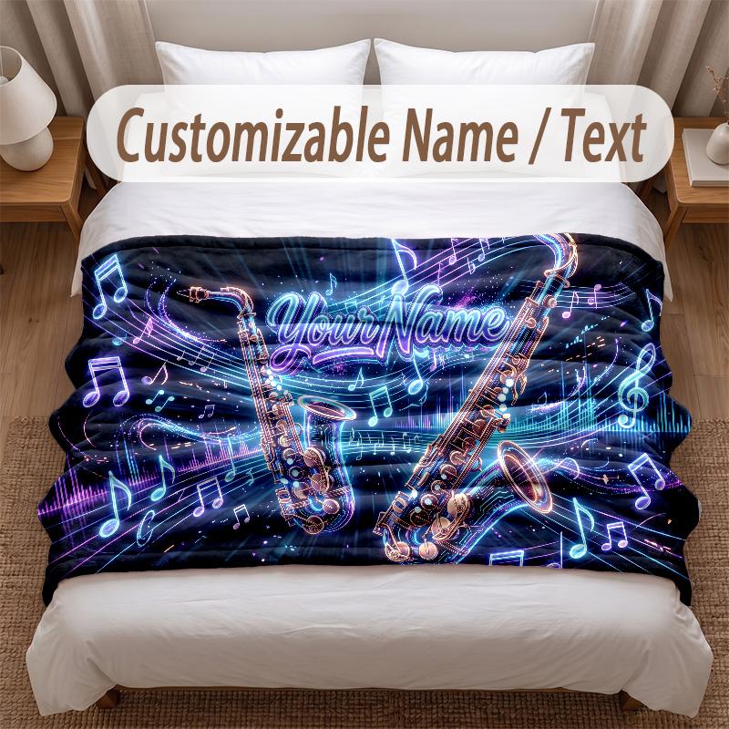 Music General Theme Soft Blanket Personalized Custom Name Text Print Warm Blanket Home Sofa Bedroom Decor