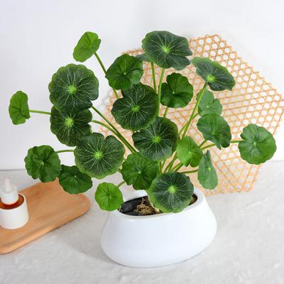 Künstlicher Lotus mit grünem Blattstiel, realistische Kunstblume, Tischdekoration für Zuhause und Büro, Kunstblumenzweig, Blumenarrangement-Dekoration