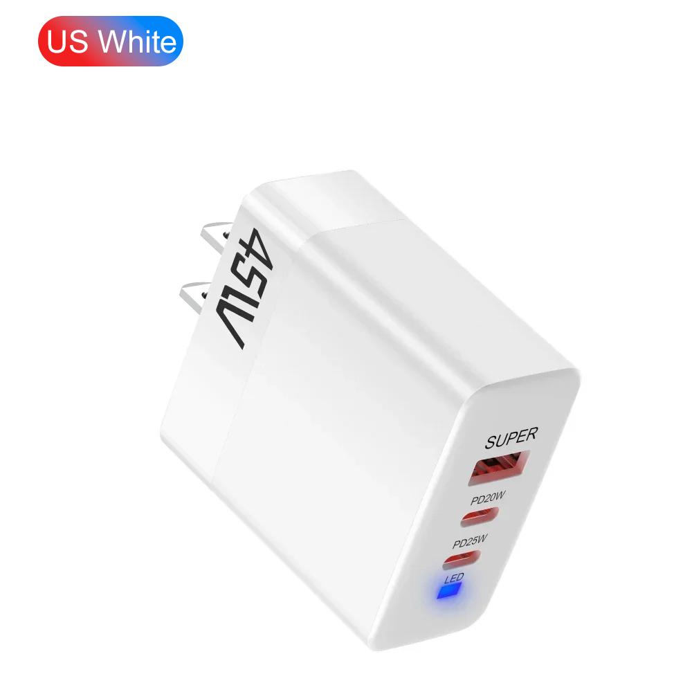 

45 Вт 3 порта USB PD зарядное устройство быстрая зарядка QC3.0 EU/US/UK вилка настенное зарядное устройство адаптер для iPhone Xiaomi Samsung US Plug White