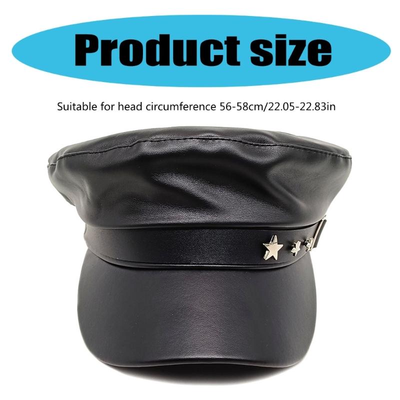 PU Painter Hat Flat Hat British Beret for Dating Photography Cabbie Headwear Painter Hat with Star Grommet Hat