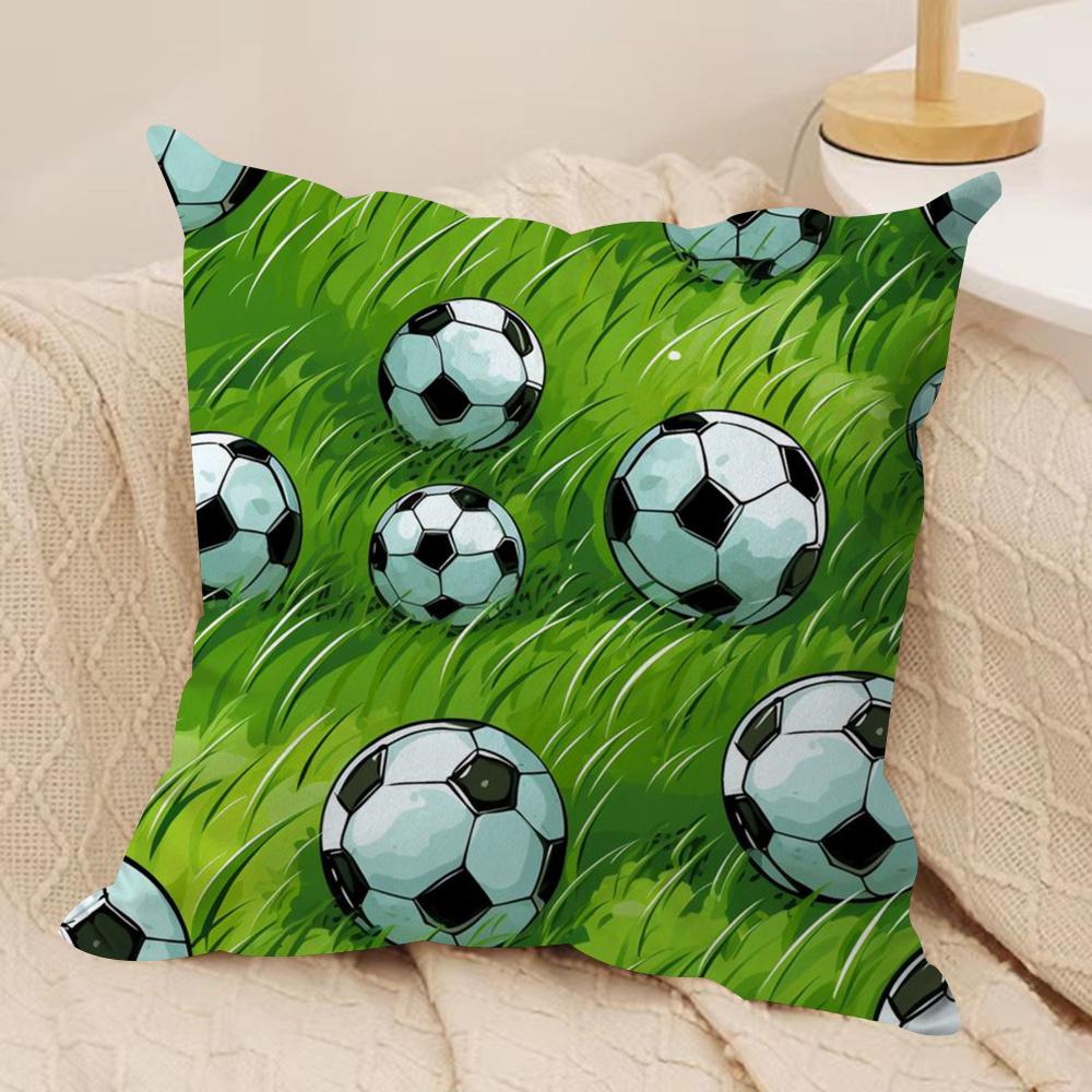 Football Print Cushion Cover Soft Plush Throw Pillow Cover  DoubleSided Decorative Cushion Case  Sofa Bedroom Home Decor