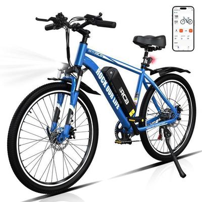 RCB Rower Elektryczny 26 Cali E-Bike Miejski dla Dorosłych, Silnik 350W, Bateria 36V/10.4Ah, 7 Biegów, Kontrola przez Aplikację - Niebieski