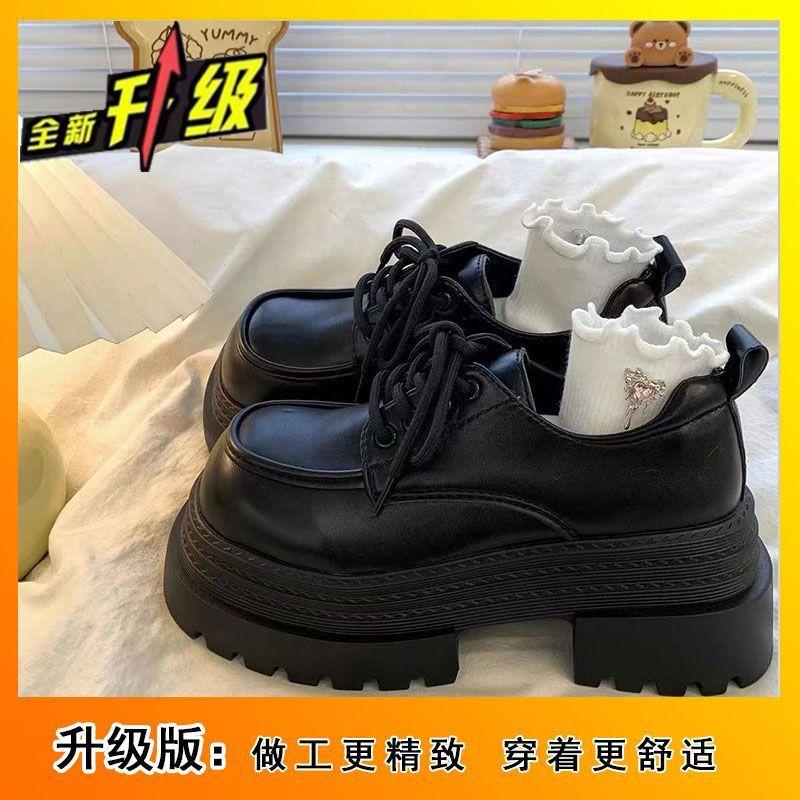 

2024 зима новые черные универсальные туфли из британского стиля на толстой подошве для увеличения роста, женские короткие туфли Le Le Fu single 40