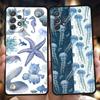 Telefono dėklas Samsung A15 A13 A35 A55 A51 A71 A41 A31 A21S A03S A05 A17 A23 A25 A33 A53 A73 5G A07 4G Dangtelis Mėlyni Jūros Gyvūnai