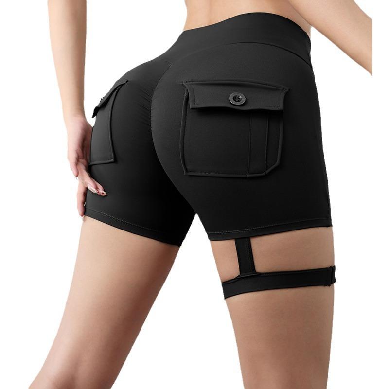 Summer Peach Butt Fitness Exercise Three-Quarter Pants Cargo Air Dry Pocket Yoga Tight Lift The Hips Women's Shorts