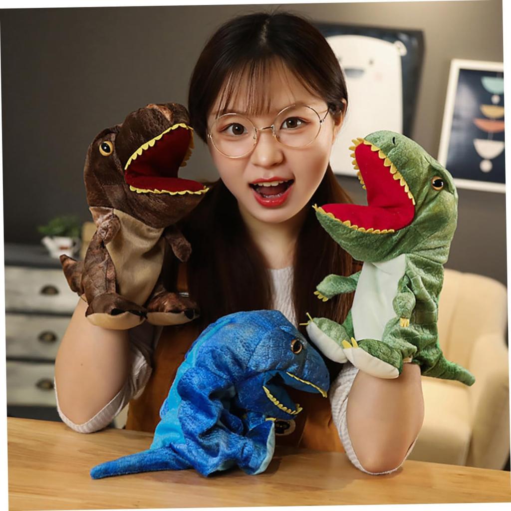 Ledmomo Dinosaur Hand Puppet, Realistic Tyrannosaurus Plush Toy for Fingers, Pretend Play with Openable Mouth, Random Colors