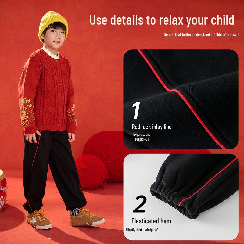New Year's Red Knit Sweater for Kids - 2026 Winter Fashion Greeting Outfit