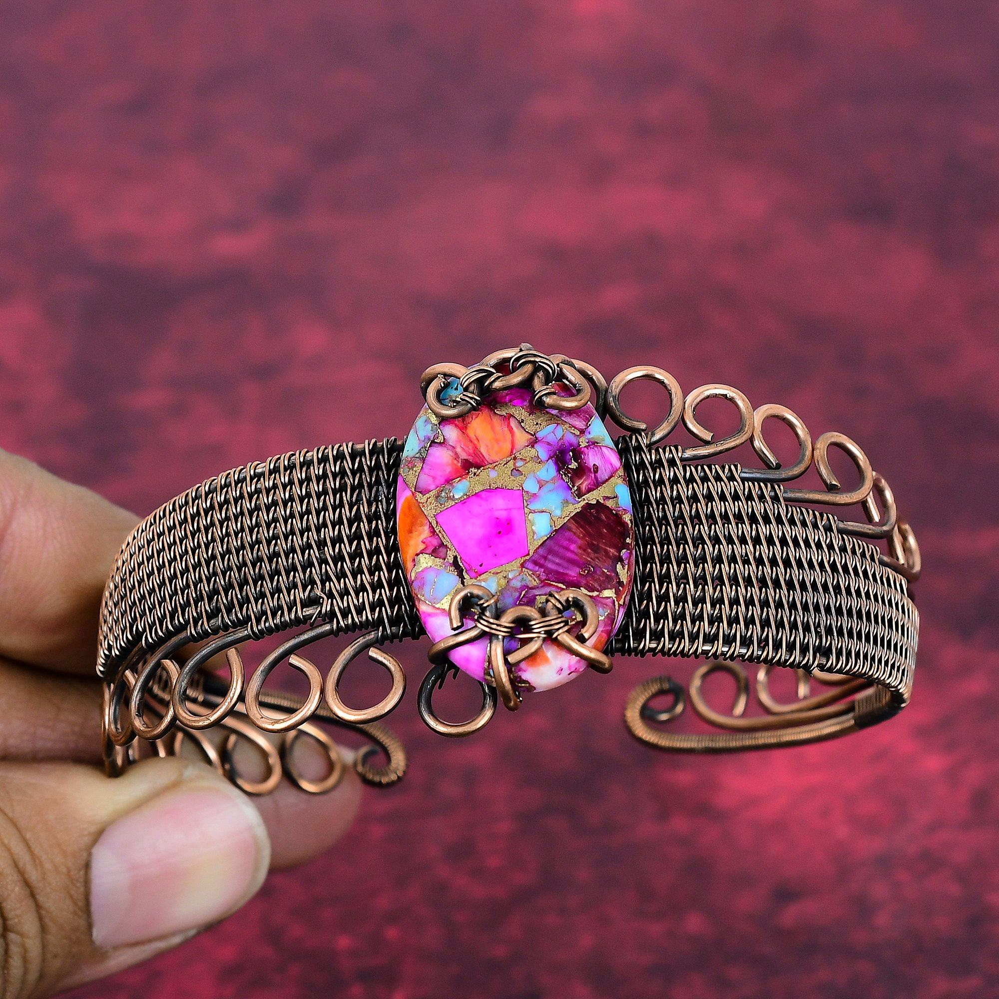 Натуральный розовый далия бирюзовый браслет Кингман, ювелирное изделие, обмотанное медной проволокой, регулируемый браслет Adjustable