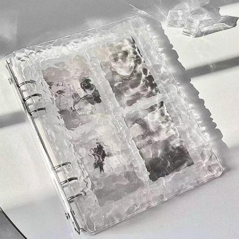 6 Hole Photo Card Binder Cover Acrylic Water Ripple Transparent for Anime Game Trading Card Collection Gift for Teens