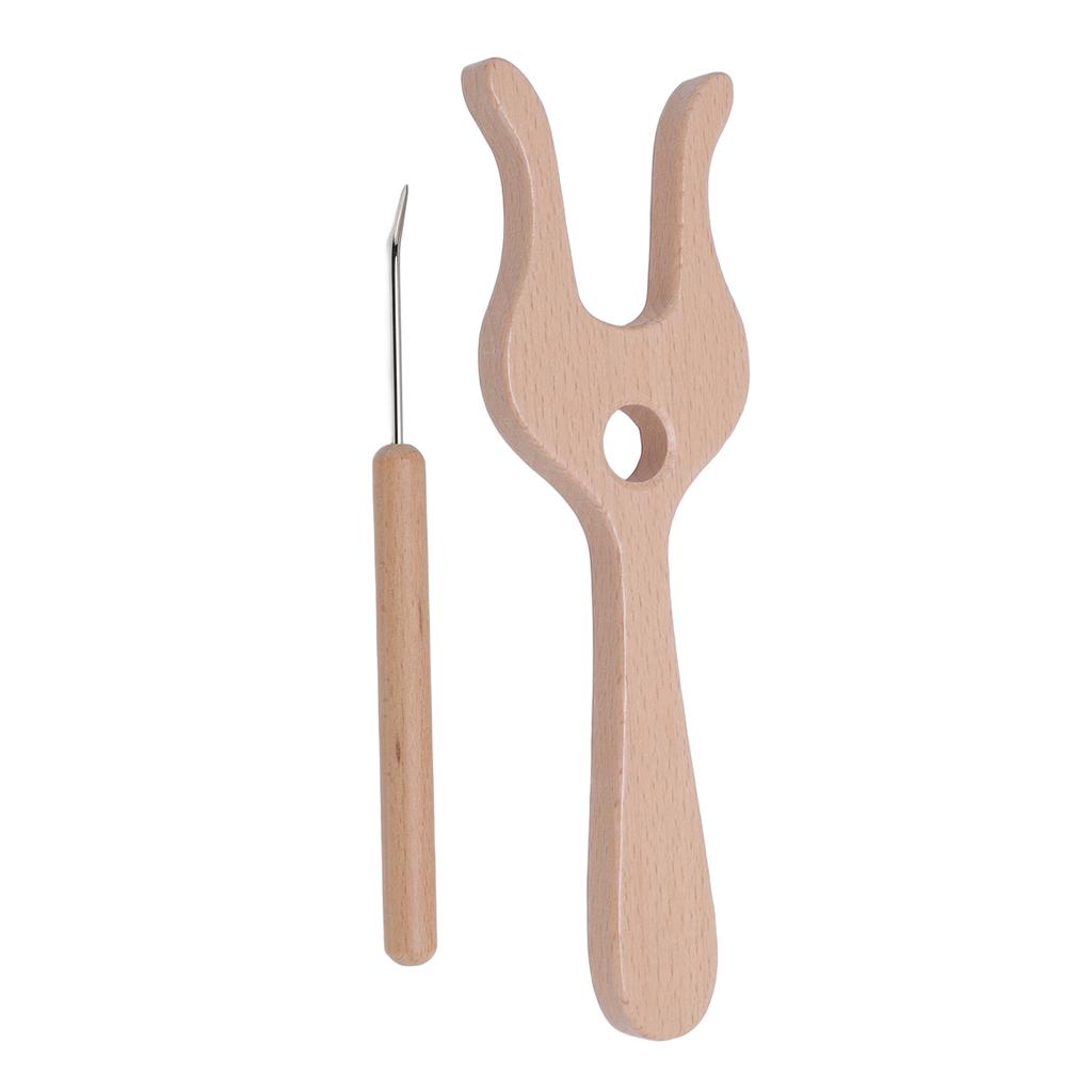 Kit Forchetta e Ferri da Maglia Legno di Faggio Finitura Liscia Forchetta di Legno Kit Ferri Intrecciatori per Artigianato