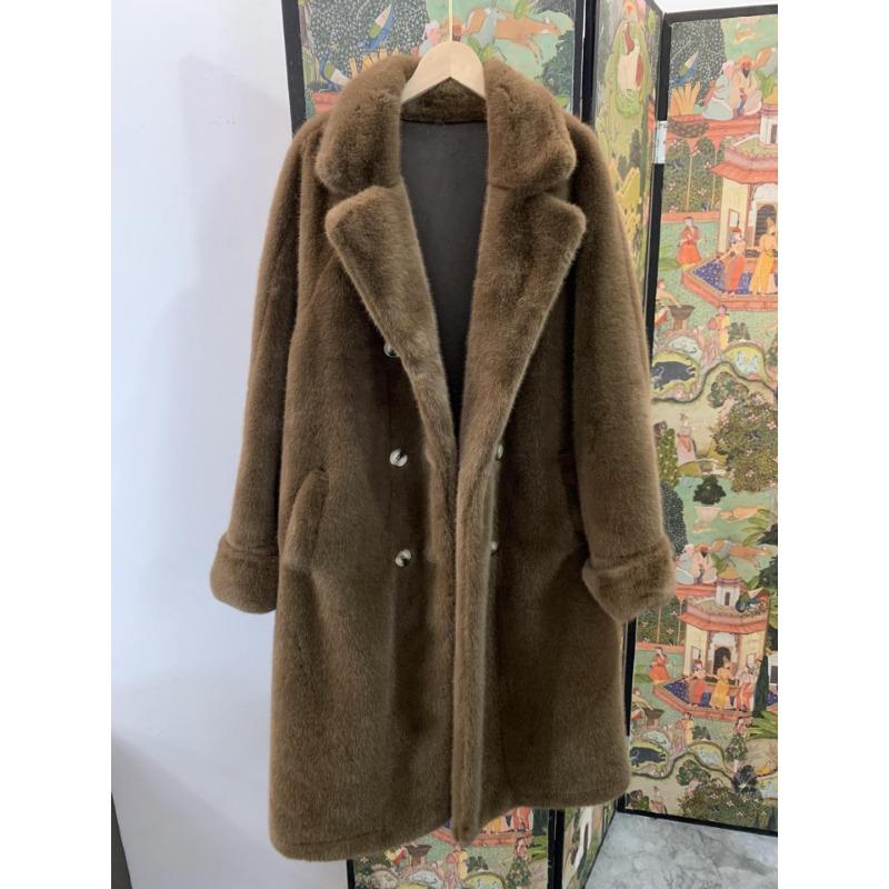 

Осень и зима Новинка Искусственный мех норки Экологичный мех Европейская норка Бархатное двубортное пальто Удлиненное пальто One size чёрный