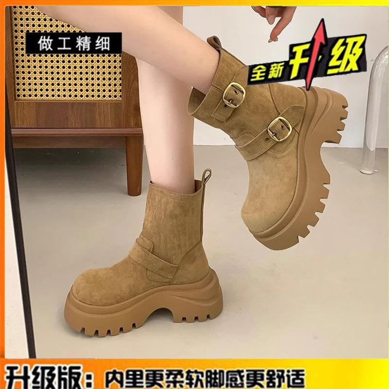 

Cowhide version of Martin boots children s 2025 autumn and winter new thick-soled heightened Merad western denim mid-tube short boots 40